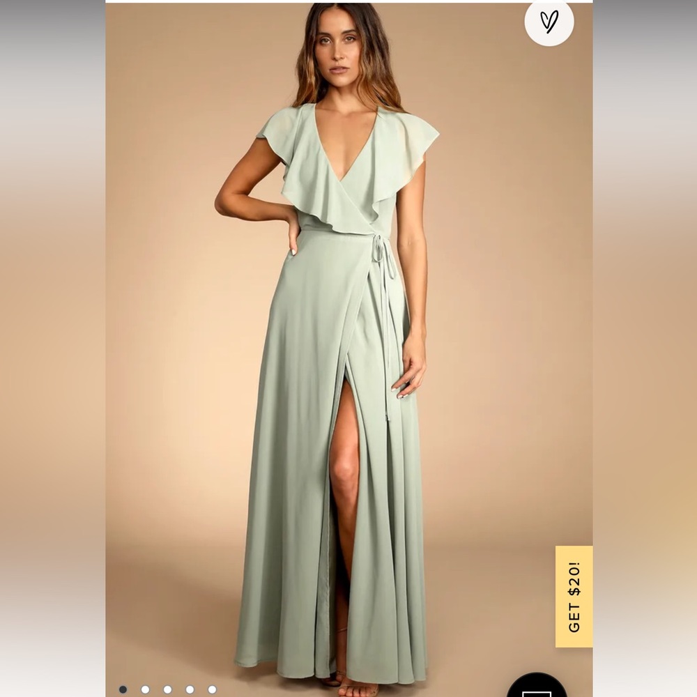 Heartfelt Romance Sage Brush Short Sleeve Maxi Wrap Dress Size Medium